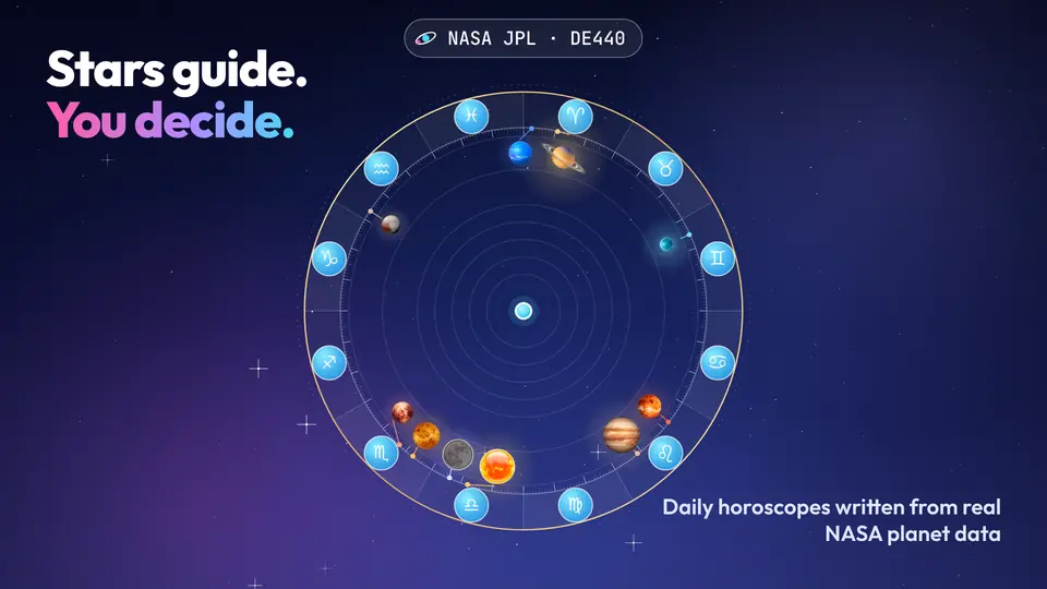 Stars guide. You decide. A zodiac wheel built from NASA JPL planet data.