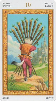 Ten of Wands in the deck Tarot of White Cats