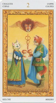 Two of Cups in the deck Tarot of White Cats