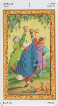 Three of Cups in the deck Tarot of White Cats