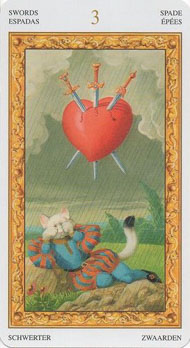 Three of Swords in the deck Tarot of White Cats