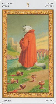 Five of Cups in the deck Tarot of White Cats