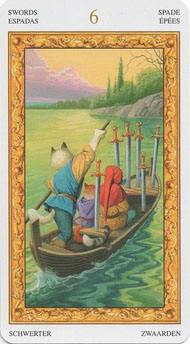 Six of Swords in the deck Tarot of White Cats