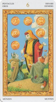 Six of Pentacles in the deck Tarot of White Cats