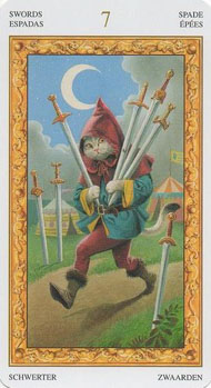 Seven of Swords in the deck Tarot of White Cats