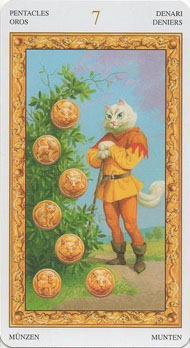 Seven of Pentacles in the deck Tarot of White Cats