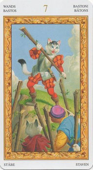 Seven of Wands in the deck Tarot of White Cats