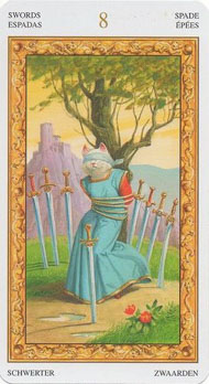 Eight of Swords in the deck Tarot of White Cats