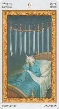 Nine of Swords in the deck Tarot of White Cats