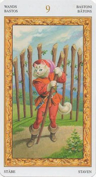 Nine of Wands in the deck Tarot of White Cats