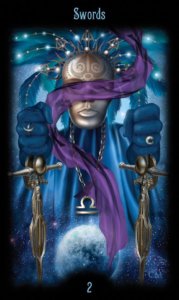 Two of Swords in the deck Legacy of the Divine Tarot