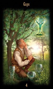 Four of Cups in the deck Legacy of the Divine Tarot