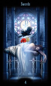 Four of Swords in the deck Legacy of the Divine Tarot