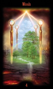 Four of Wands in the deck Legacy of the Divine Tarot