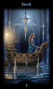 Six of Swords in the deck Legacy of the Divine Tarot