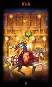 Six of Wands in the deck Legacy of the Divine Tarot