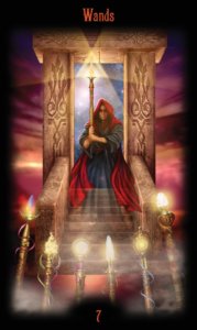 Seven of Wands in the deck Legacy of the Divine Tarot