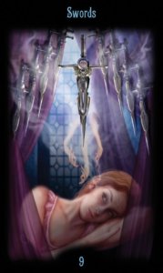 Nine of Swords in the deck Legacy of the Divine Tarot