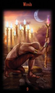 Nine of Wands in the deck Legacy of the Divine Tarot