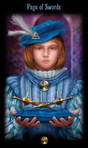 Page of Swords in the deck Legacy of the Divine Tarot