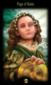 Page of Pentacles in the deck Legacy of the Divine Tarot