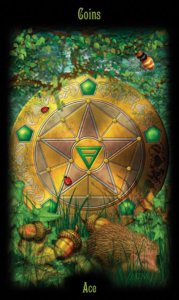 Ace of Pentacles in the deck Legacy of the Divine Tarot