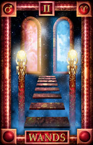 Two of Wands in the deck Tarot of Dreams Ciro Marchetti