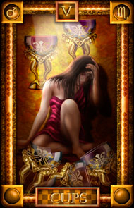 Five of Cups in the deck Tarot of Dreams Ciro Marchetti