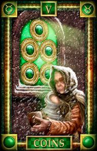 Five of Pentacles in the deck Tarot of Dreams Ciro Marchetti