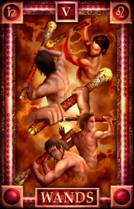 Five of Wands in the deck Tarot of Dreams Ciro Marchetti