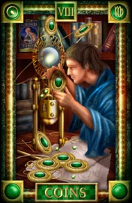 Eight of Pentacles in the deck Tarot of Dreams Ciro Marchetti