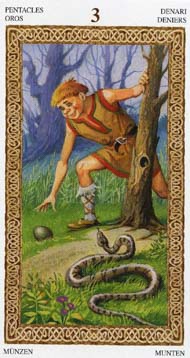 Three of Pentacles in the deck Tarot of the Druids