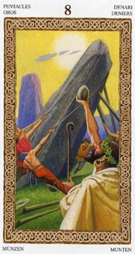 Eight of Pentacles in the deck Tarot of the Druids