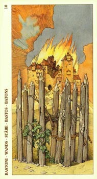 Ten of Wands in the deck Tarot of Durer