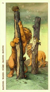 Two of Wands in the deck Tarot of Durer