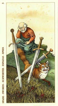 Three of Swords in the deck Tarot of Durer