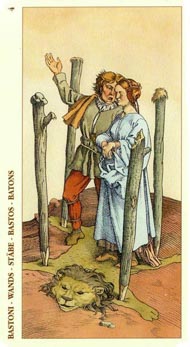 Four of Wands in the deck Tarot of Durer