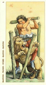 Five of Wands in the deck Tarot of Durer