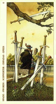 Six of Swords in the deck Tarot of Durer