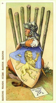 Seven of Wands in the deck Tarot of Durer