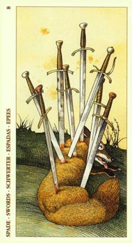 Eight of Swords in the deck Tarot of Durer