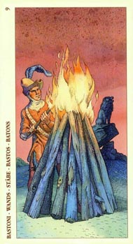 Nine of Wands in the deck Tarot of Durer