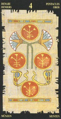 Four of Pentacles in the deck Egyptian Tarot