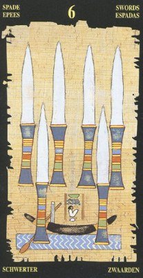 Six of Swords in the deck Egyptian Tarot