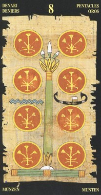 Eight of Pentacles in the deck Egyptian Tarot