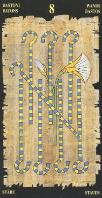 Eight of Wands in the deck Egyptian Tarot