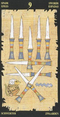 Nine of Swords in the deck Egyptian Tarot