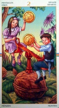 Two of Pentacles in the deck Wheel of the Year Tarot