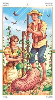 Two of Wands in the deck Wheel of the Year Tarot