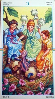 Three of Cups in the deck Wheel of the Year Tarot